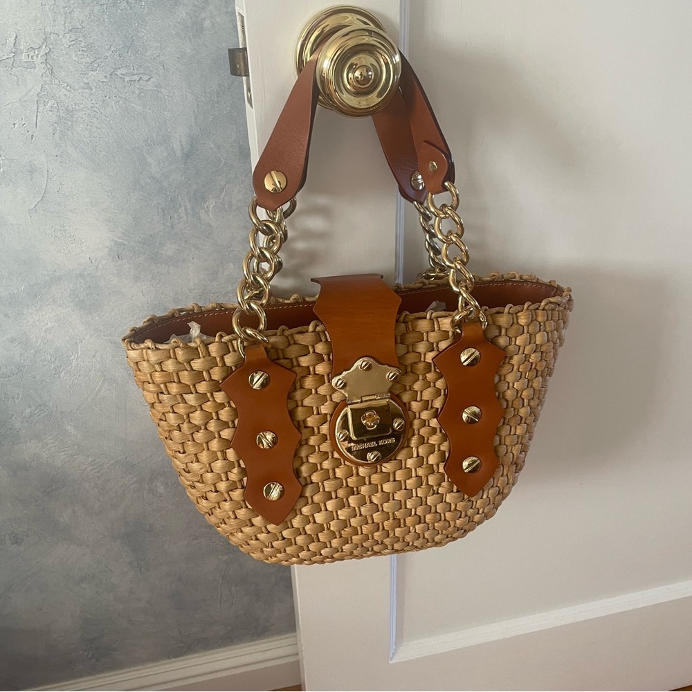 Michael Kors Straw and Leather Bag